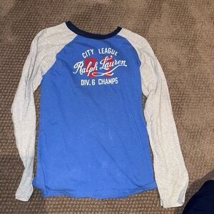 Ralph Lauren Kids Blue and Gray Graphic Long Sleeve Tee